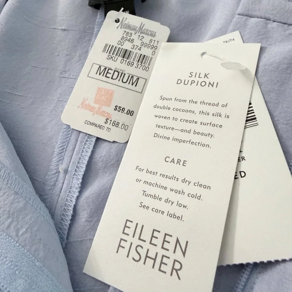 Eileen Fisher Silk Dupioni Cropped Trousers – Morning Glory Blue – Size M – NWT - Picture 3 of 6